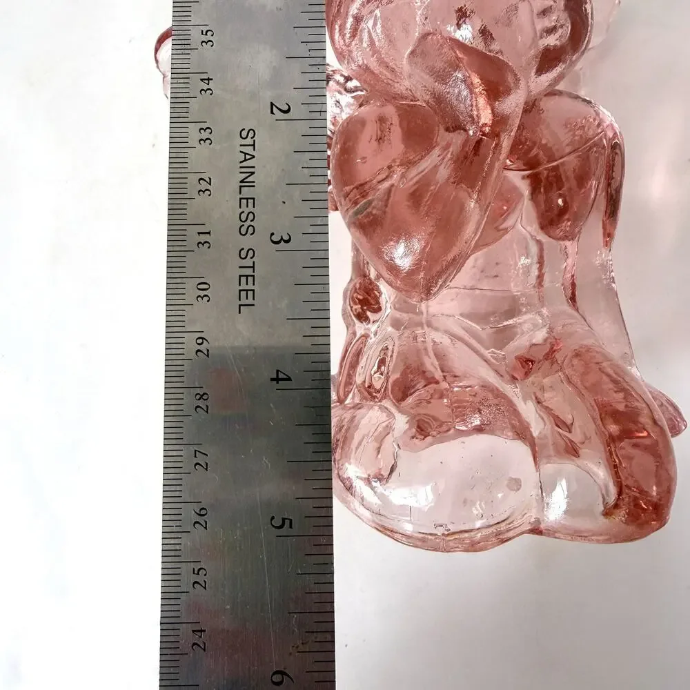 Vintage 1960s Pink Pressed Glass Cherub Angel Candle Holders Set of 2
